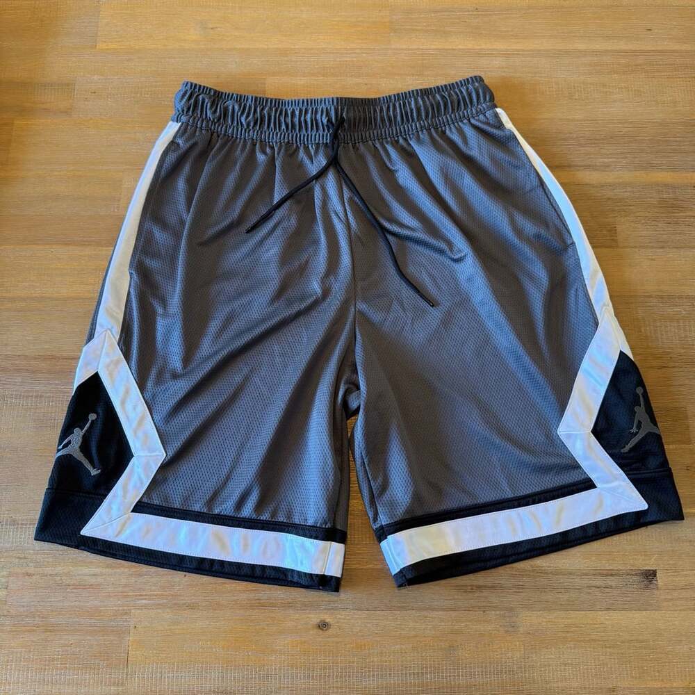 NWT Jordan Dri-FIT Diamond Basketball Shorts Grey Black Men Sz L Large Gym Mesh